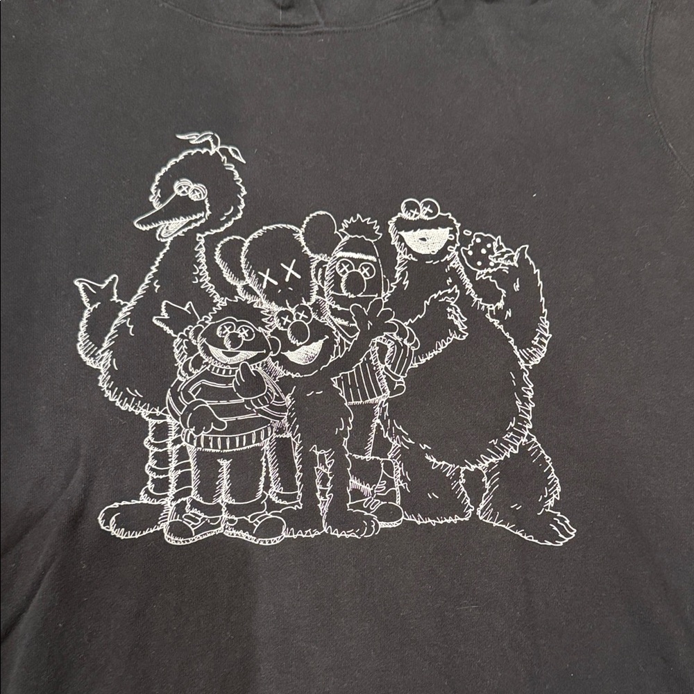 KAWS x Sesame Street x Uniqlo UT Black Graphic Hoodie - Size XL - Picture 2 of 8